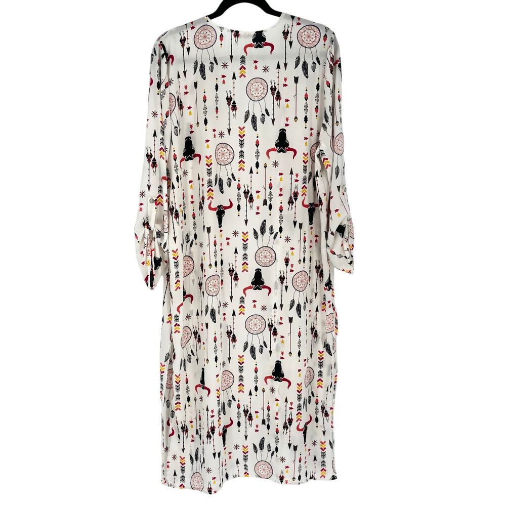 Vision Boho Dreamcatcher Arrow Bull Kimono Open Front Long Cardigan Size M - Picture 2 of 5